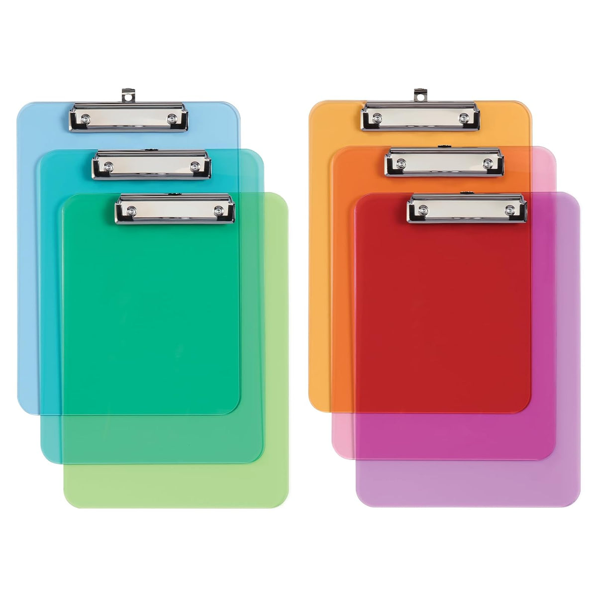 Portapapeles de plástico Oxford, clip de metal con esquinas de plástico, superficie de escritura con bucle para colgar, colores surtidos, 12.5 x 9 pulgadas, paquete de 6 (25402)