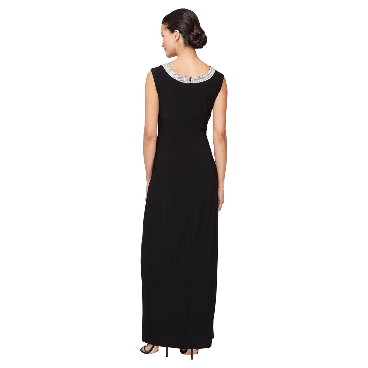 Alex Evenings Vestido Largo de Punto con Frente Fruncido y Escote Adornado (Tallas pequeñitas y Normales) Vestido Formal Mujer