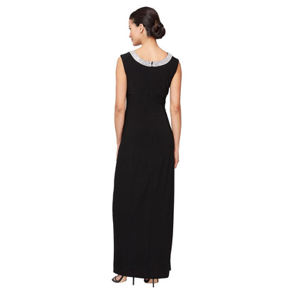 Alex Evenings Vestido Largo de Punto con Frente Fruncido y Escote Adornado (Tallas pequeñitas y Normales) Vestido Formal Mujer