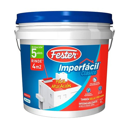 Fester Imperfácil Clasico, Impermeabilizante Acrílico con Base Agua, Durabilidad de 5 Años, Fácil de Aplicar, Color Rojo, 4 Litros
