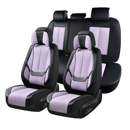 Coverado Juego Completo de Fundas Universales de Asiento de 5 Plazas de Piel Napa Impermeable con Almohada para la Cabeza, Negro y Morado, 8805PUH - Negro y morado (almohada) - FullSet