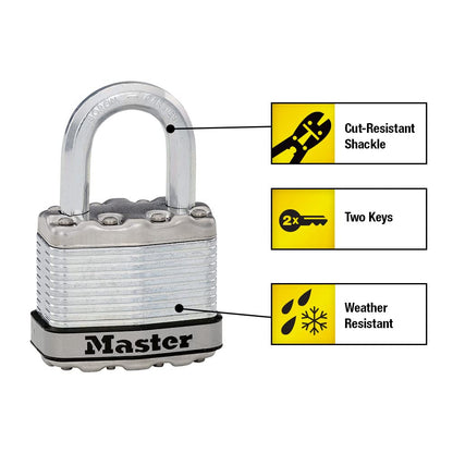 Master Lock M1XKADCCSEN Magnum Candado laminado, 4.45 cm de ancho, acero de 0.8 cm, 2.54 cm de distancia al grillete, Paquete de 1, 1-Inch Shackle, Acero