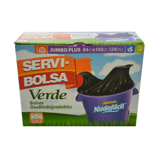Servi-Bolsa Bolsas para Basura Biodegradables Jumbo Plus con Nudo Fácil, color Negro, 84 x 100 cm