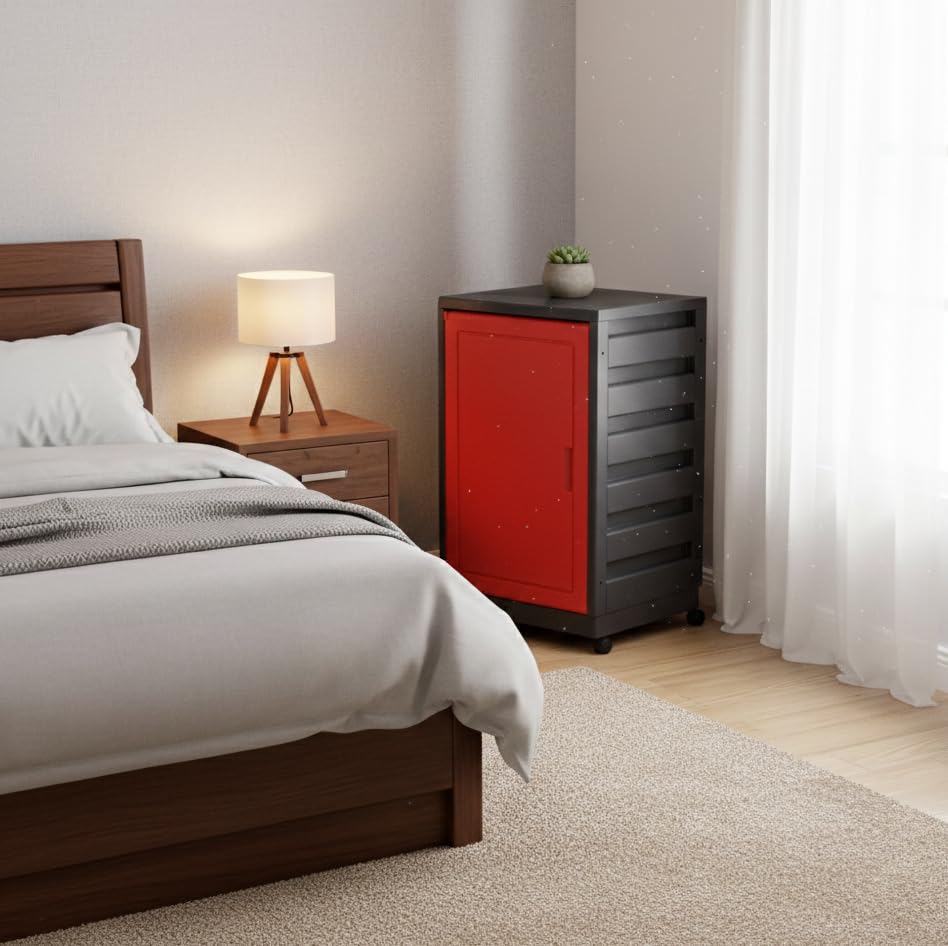 Italhome Mueble Organizador de Plástico con Ruedas, Cajonera con Repisas Multiusos para Oficina, Hogar o Taller, Ligero Resistente, Color Rojo