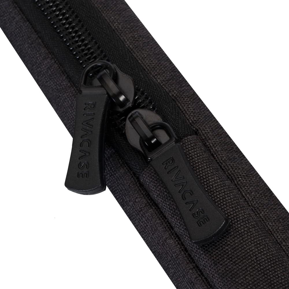 Rivacase 7704 Elegante Funda Negra para Laptop hasta 14". Fabricada con RPET Ecológico Reciclado, Resistente al Agua, Doble Cierre, Protección contra Golpes Accidentales Colección Suzuka