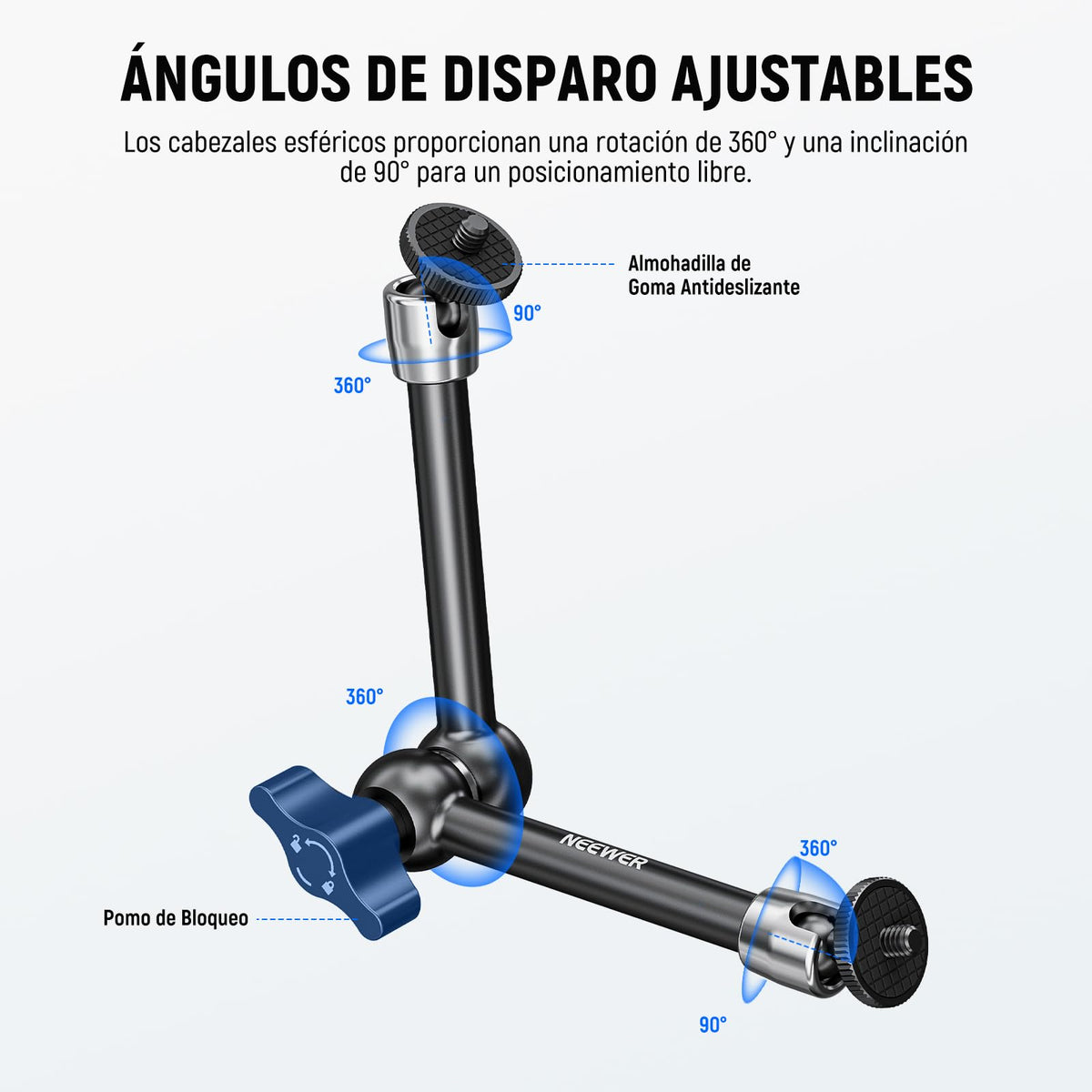 NEEWER Brazo Mágico 9,8"/25cm, Brazo Articulado de Fricción Aleación de Aluminio con Tornillos 1/4" y Cabezales de Bola 360° para Jaula de Cámara, Monitor, Luz Video LED, Flash, Cámara de Acción,ST08