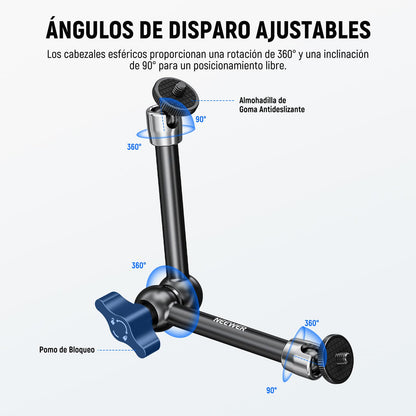 NEEWER Brazo Mágico 9,8"/25cm, Brazo Articulado de Fricción Aleación de Aluminio con Tornillos 1/4" y Cabezales de Bola 360° para Jaula de Cámara, Monitor, Luz Video LED, Flash, Cámara de Acción,ST08