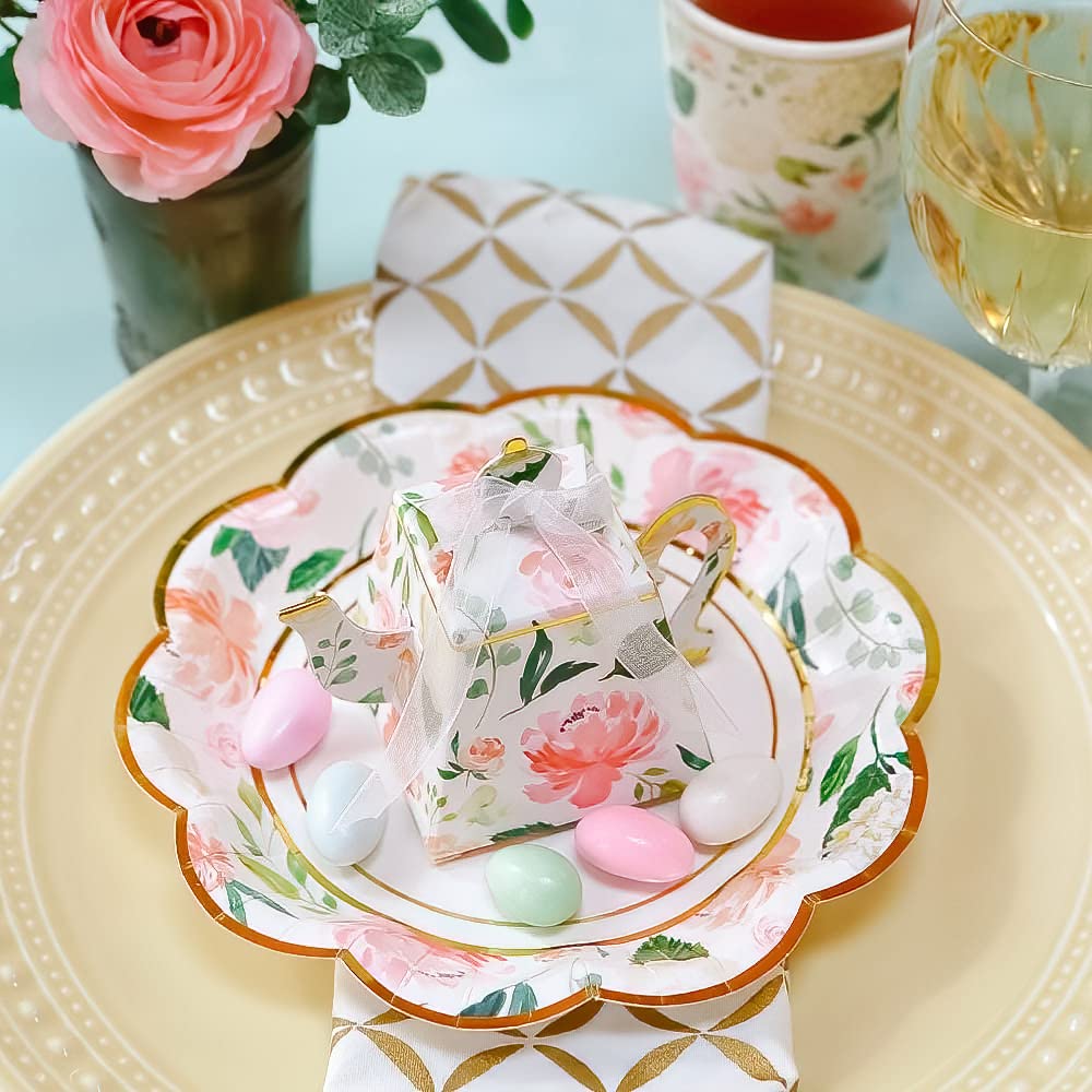 Kate Aspen Pink Floral 7 pulgadas. Platos de papel decorativos de primera calidad (350 g/m² de peso, juego de 16), perfectos para despedidas de soltera y bodas,