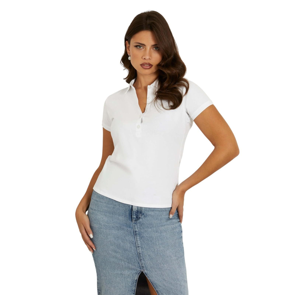 Guess SS Script Logo Liza JSY Polo Guess, Blanco, M