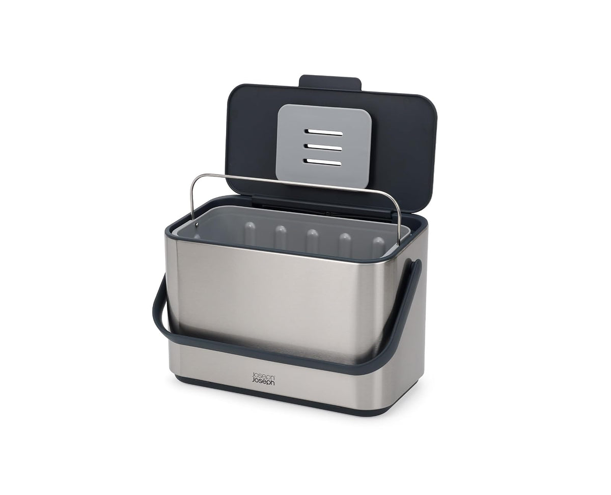 Joseph Joseph Collect cubeta de compostaje de Alimentos de Acero Inoxidable de 1.06 galones con asa, cubeta Interior extraíble y Almacenamiento de Forros de contenedor, Incluye Filtro de olores y 3