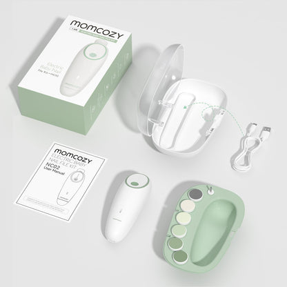 Momcozy Lima de Uñas Eléctrica Recargable para Bebé, Cortaúñas Infantil con Luz Nocturna, 7 Cabezales de Repuesto, Color Verde