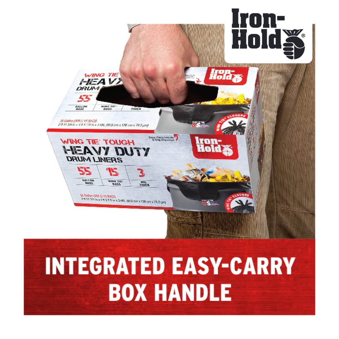 Iron Hold 1416608 Black 45 Gallon 3 mil thickness, Wing Tie, Heavy Duty Trash Can Liners from Berry, 18ct