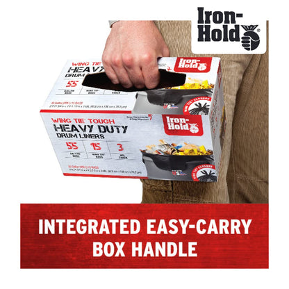 Iron Hold 1416608 Black 45 Gallon 3 mil thickness, Wing Tie, Heavy Duty Trash Can Liners from Berry, 18ct