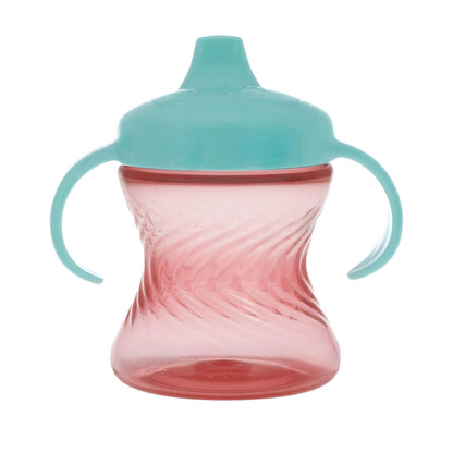 Nuby - Taza para beber con boquilla dura sin derrames de 2 asas con fácil agarre, paquete de 3, 7 onzas, taza para beber con sorbos controlados durante más de 6 meses, color verde/agua/rojo