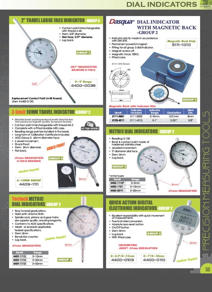 Pro Series by HHIP 4400-0003 AGD Group 1 - Indicador de dial, 0,250 pulgadas