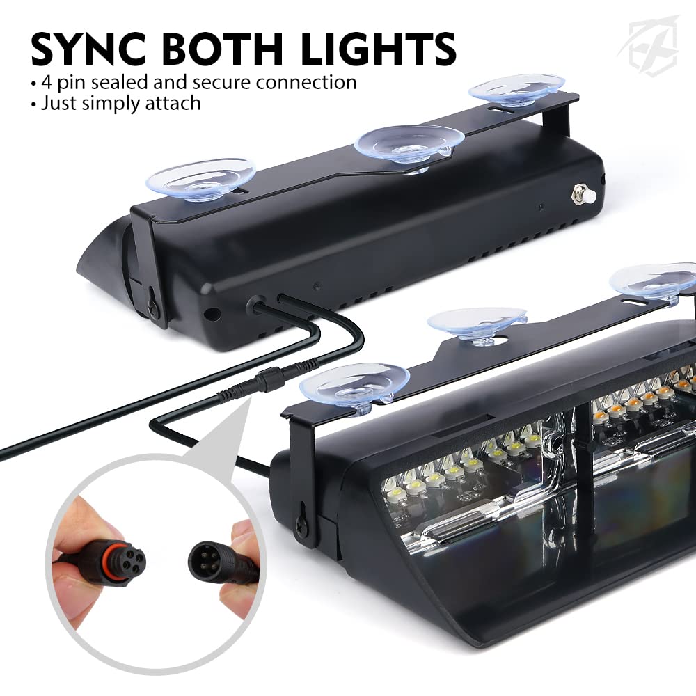 Xprite YL126-WY Luces Estroboscópicas LED Ámbar/Blanco para Vehículos de Emergencia, Parabrisas/Tablero, 32 LED