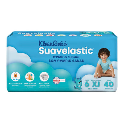 KleenBebé Suavelastic Pañal Desechable para Bebé, Talla Extra Jumbo, Unisex, Bolsa con 40 Piezas, Ideal para Bebés de más de 13.5 kg