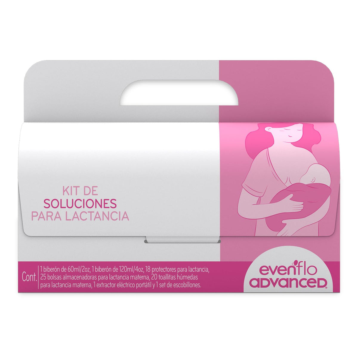 Evenflo Advanced Set de Lactancia con Extractor Eléctrico, Incluye 6 Artículos, Pezoneras, Protectores, Toallitas, Biberón 60ml, Bolsas Almacenadoras de Leche Materna