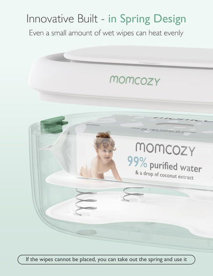 Momcozy - Calentador de Toallitas Mejorado, Doble Sellado para un Dispensador de Toallitas de Máxima Humedad, Innovador Diseño de Resorte, Compatible con 60-80 Toallitas, Calentador de Pañales con luz