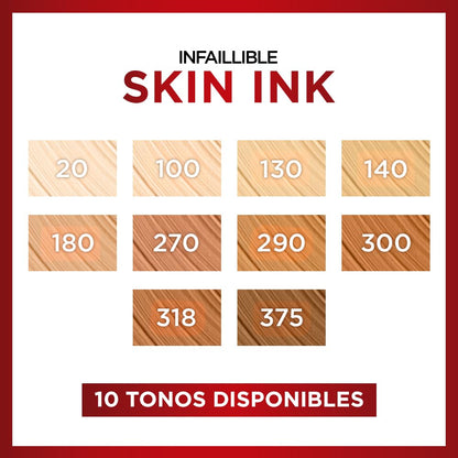 L'Oréal Paris Infallible Skin Ink Base y Corrector 2 en 1, Tono 270, 15 ml | Acabado mate, larga duración hasta por 48h, resistente a transferencias, textura ligera