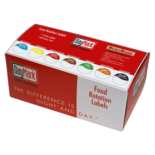 DayMark Safety Systems Día de la semana 1 en círculo etiquetas permanentes, lunes a domingo, caja dispensadora incluida (7000 etiquetas) (IT111185)