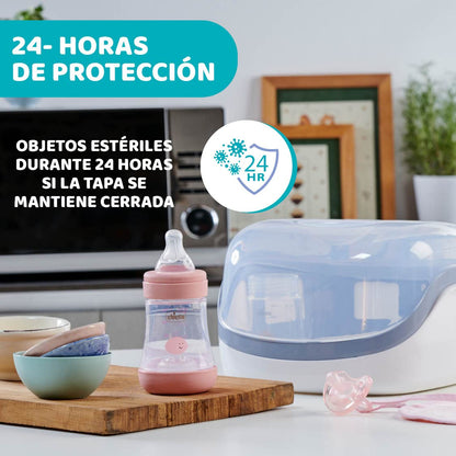 Chicco - Esterilizador para microondas de vapor, rápido y fácil de usar, hasta 6 Biberones, chupones, tetinas y otros accesorios, color Gris