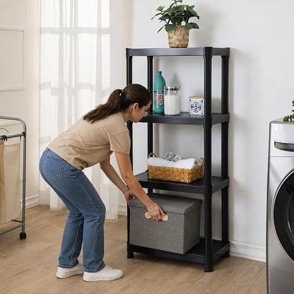 Italhome Rack de Plástico 4 Niveles, Estante Organizador Multiusos para Cocina, Garaje u Oficina, Resistente hasta 100 kg, Ahorro de Espacio, Color Negro