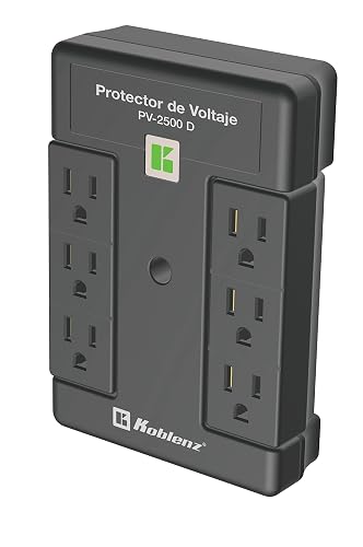 Koblenz Supresor de Picos, Protector de Voltaje de Pared, Multicontacto, 2500 VA, 6 Contactos Giratorios, Hogar y Oficina, TVs, Computadoras, DVDs, Desconexión Automática, Protección Gold (PV-2500 D)