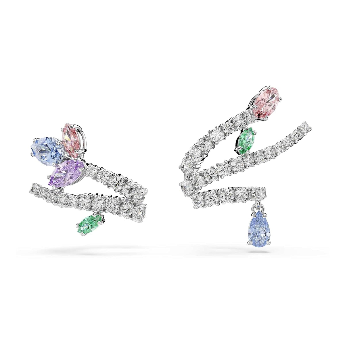 Swarovski x Ariana Grande Jewelry Collection: Collar, arete, orejeras, piedras multicolores de corte mixto, acabado rodio - Multicolor