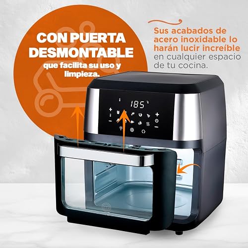 Hukën x MasterChef | Horno Freidora de Aire Multifuncional Premium 12 L | 10 Funciones | Panel Touch | Apagado Automático | Luz Interna | Acero Inoxidable | Accesorios y Recetario