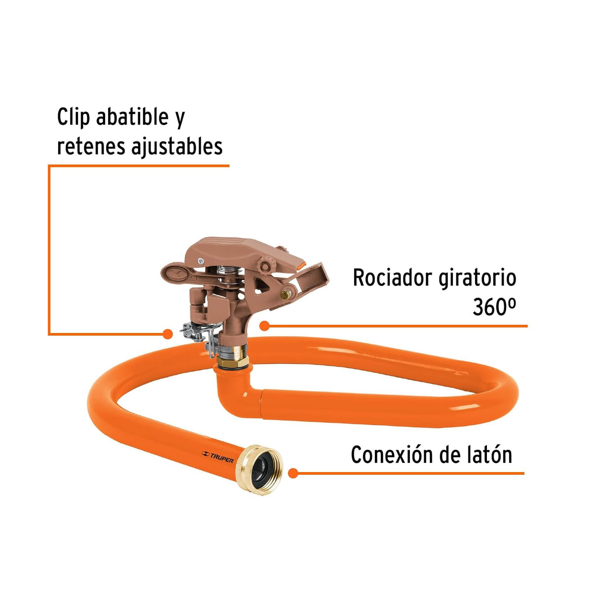 Truper ASP-MAN, Aspersor base metálica, tipo manguera, clip de límite de riego