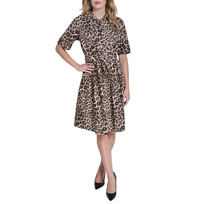 DKNY Vestido Camisero de Popelina de Algodón Manga 3/4 - 2 - Capuchino Multi