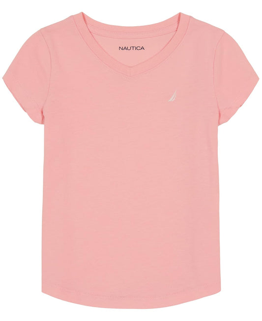 Nautica Camiseta de Manga Corta con Cuello en V sólido Camiseta para Niñas