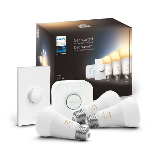 Philips Hue Set 3 focos inteligentes A19 White Ambiance 9W con botón inteligente
