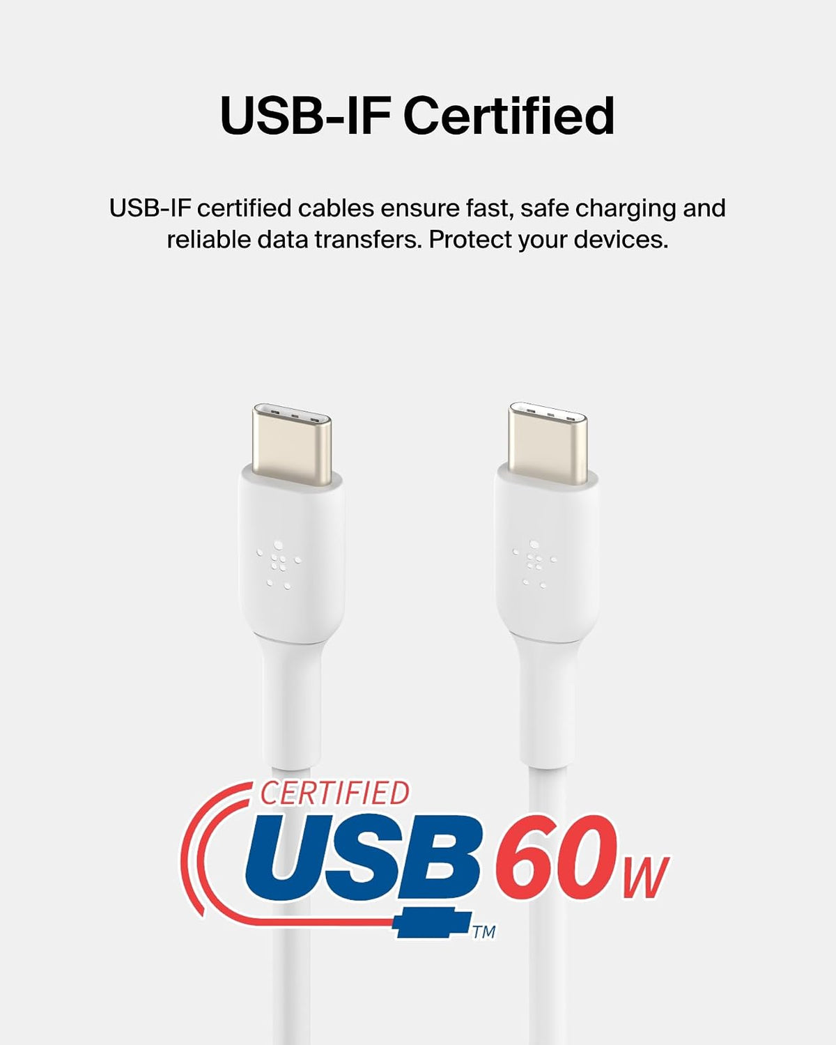 Belkin USB-C a USB-C Boost Cable de carga (cable de carga rápida USB tipo C para Pixel, iPad Pro, dispositivos Samsung y más, 1 metro), color blanco