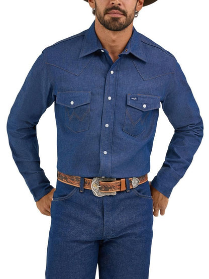 Wrangler Men's Cowboy Cut Western Long Sleeve Snap Work Shirt Firm Finish