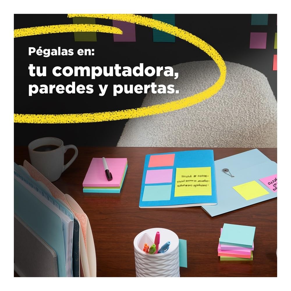 POST-IT 3M Notas Adhesivas 2x Poder de Adhesión Color Negro 350 hojas | Ideales para crear, planear y organizar, Super adhesivas, Multiusos, 76 x 76mm, 5 pads con 70 piezas c/u