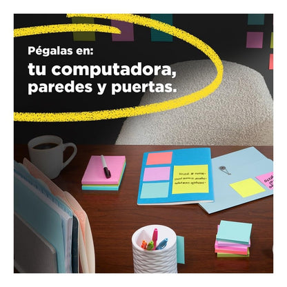 POST-IT 3M Notas Adhesivas 2x Poder de Adhesión Color Negro 350 hojas | Ideales para crear, planear y organizar, Super adhesivas, Multiusos, 76 x 76mm, 5 pads con 70 piezas c/u