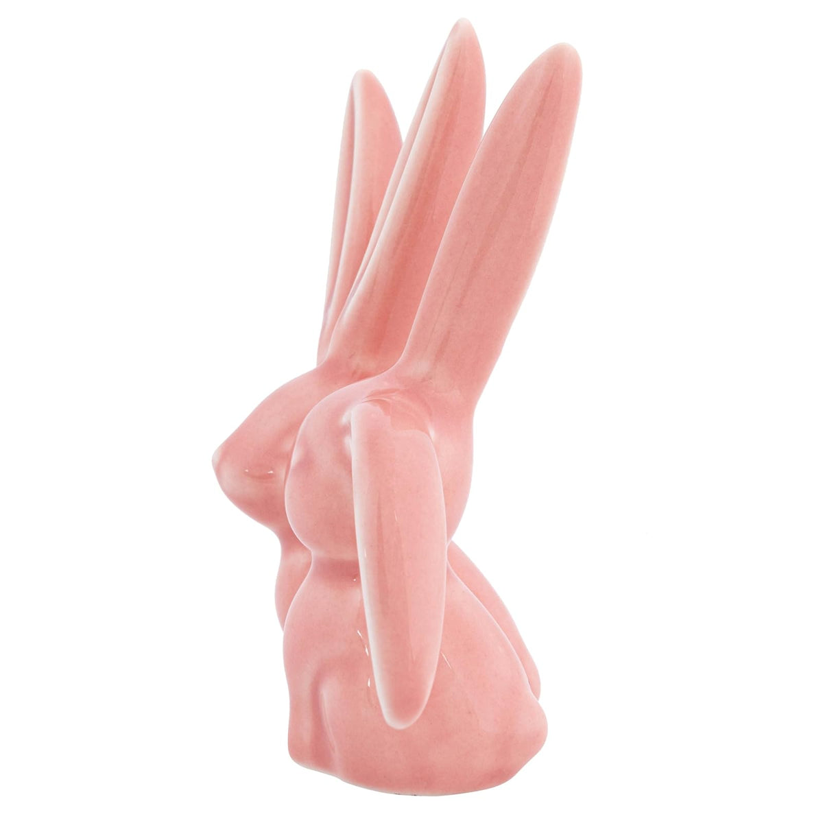 Creative Co-Op - Figura decorativa de cerámica de conejo, soporte de anillo rosa
