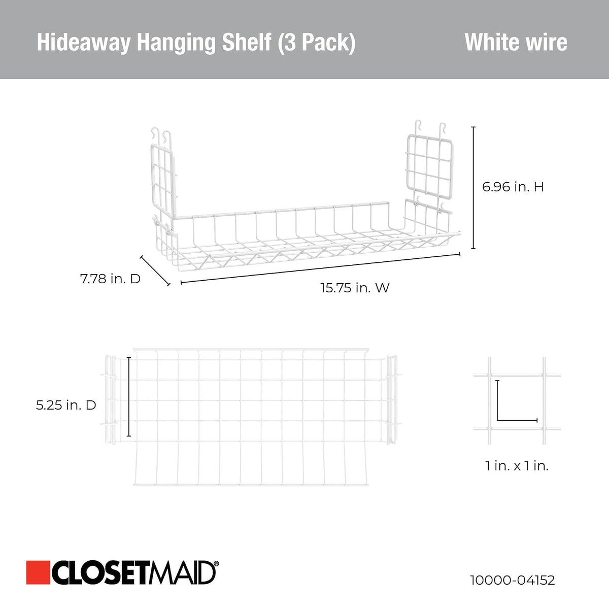 ClosetMaid Hideaway - Estante Colgante de Alambre para armarios, despensas, lavaderos (Paquete de 3)