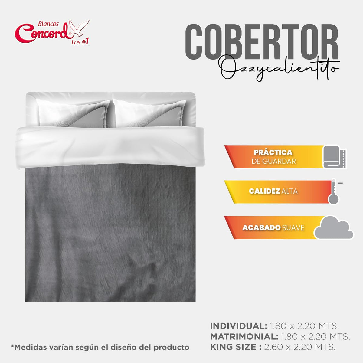 Colchas Concord Argos Cobertor de Borrega, Gris, King 1.80 X 2.20 Mts.
