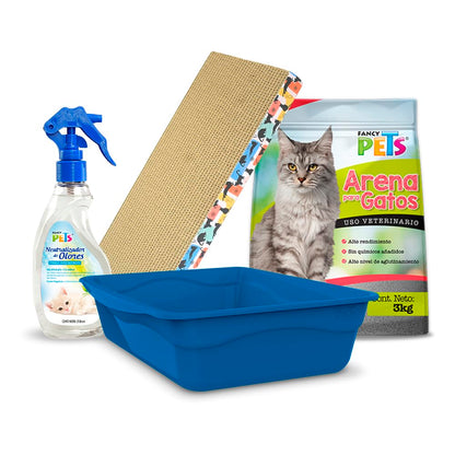 Fancy Pets Kit de Higiene para Gato: Arenero, Arena, Pala y Neutralizador de Olores - Arenero Abierto