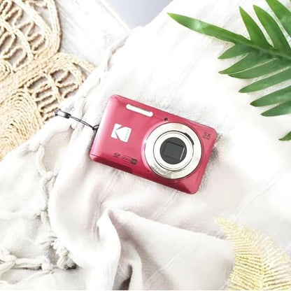 Kodak PIXPRO FZ55-RD Cámara Digital de 16 MP, Zoom óptico de 5 x 28 mm, Gran Angular, 1080P, Full HD, Video, cámara de vlogging LCD de 2,7 Pulgadas (Rojo) El Embalaje Puede Variar