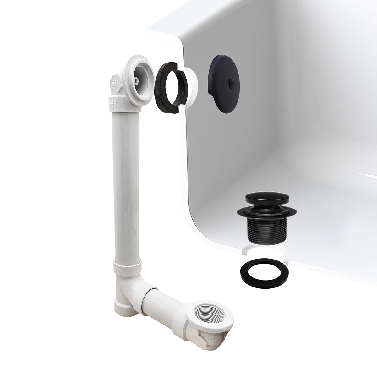 Westbrass Punta de punta Sch. 40 residuos de baño de PVC con codo de un solo agujero, negro mate, D49321-62