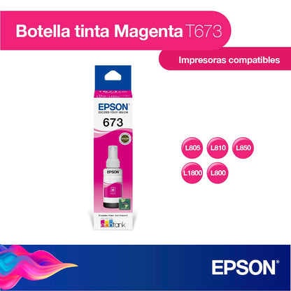 Epson Cartucho de Tinta Color Magenta para L800, L1800, T673320, Talla unica