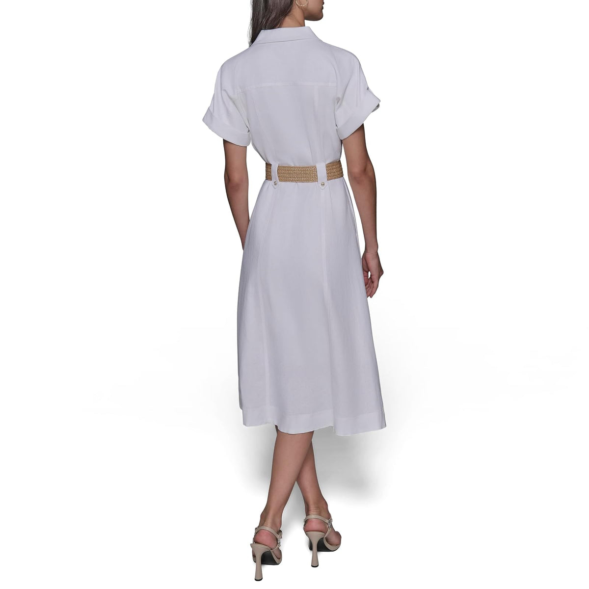KARL LAGERFELD Light Collared Short Sleeve Midi Dress Vestido Mujer