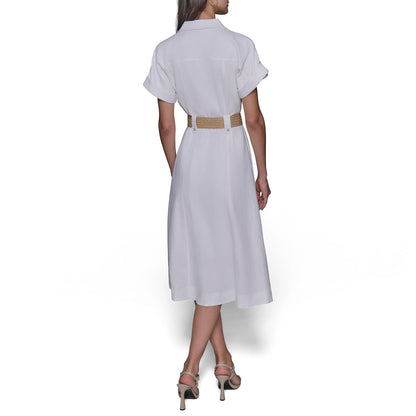 KARL LAGERFELD Light Collared Short Sleeve Midi Dress Vestido Mujer