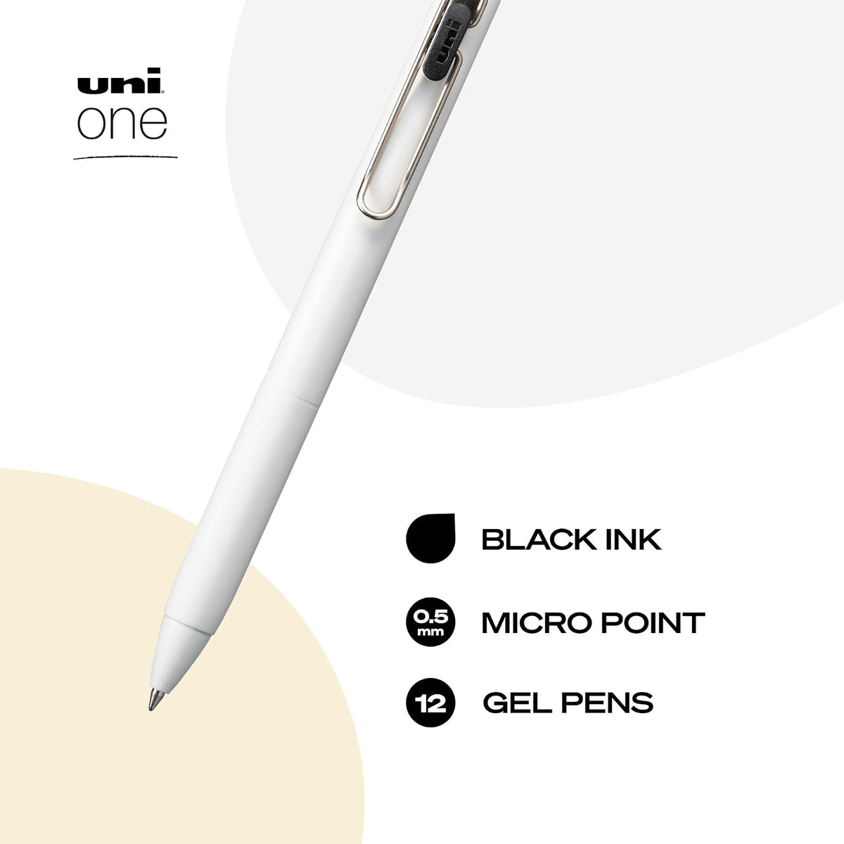 Uniball One - Bolígrafos de gel retráctiles, micro punta (0,5 mm), tinta negra, paquete de 12