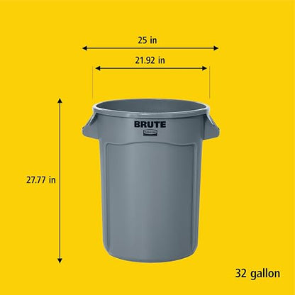 Rubbermaid Commercial Products BRUTE® – Contenedor para Recolección de Residuos con Manijas Ergonómicas, Bote que no se Decolora, Deforma ni Agrieta, Capacidad de 121 L, Gris FG263200GRAY