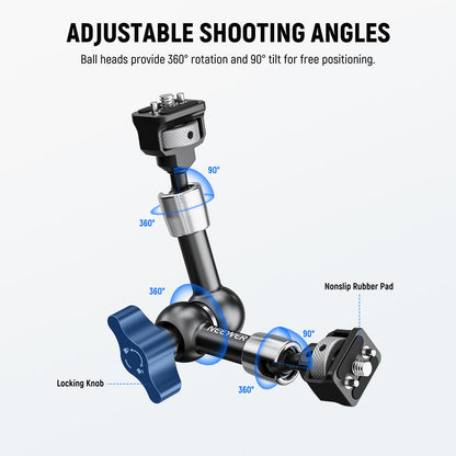 NEEWER 7" Brazo Mágico Articulado con 360° Cabezas Bola y Pines para ARRI, Montaje Monitor Cámara con Tornillos 1/4" para Cámara Acción DSLR Monitor Luz de Video Compatible con SmallRig Cage Rig,ST07